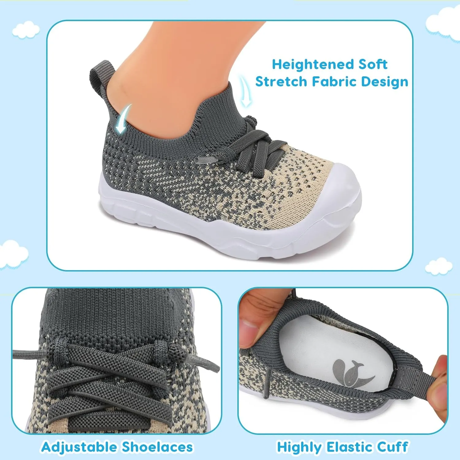 FEETCITY Toddler Sneakers Toddler Walking Shoes Boys Girls Toddler Tennis Shoes Lightweight Brethable Kids Slip On Shoes