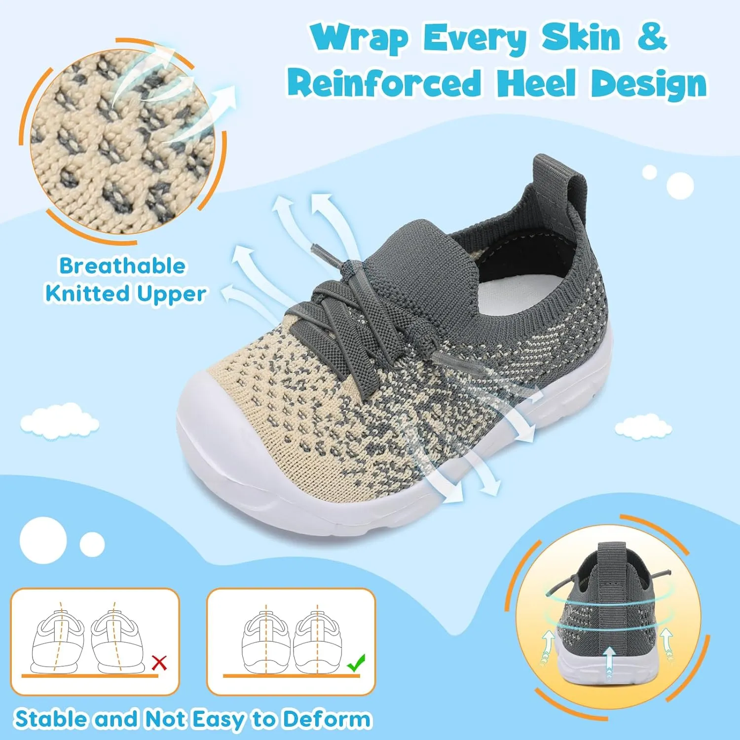 FEETCITY Toddler Sneakers Toddler Walking Shoes Boys Girls Toddler Tennis Shoes Lightweight Brethable Kids Slip On Shoes