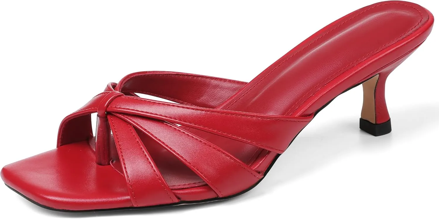 femflame Black Kitten Heels for Women Flip Flops Strappy Heels Summer Square Open Toe Slides Mules Low Heels Women's Heeled dressy Sandals