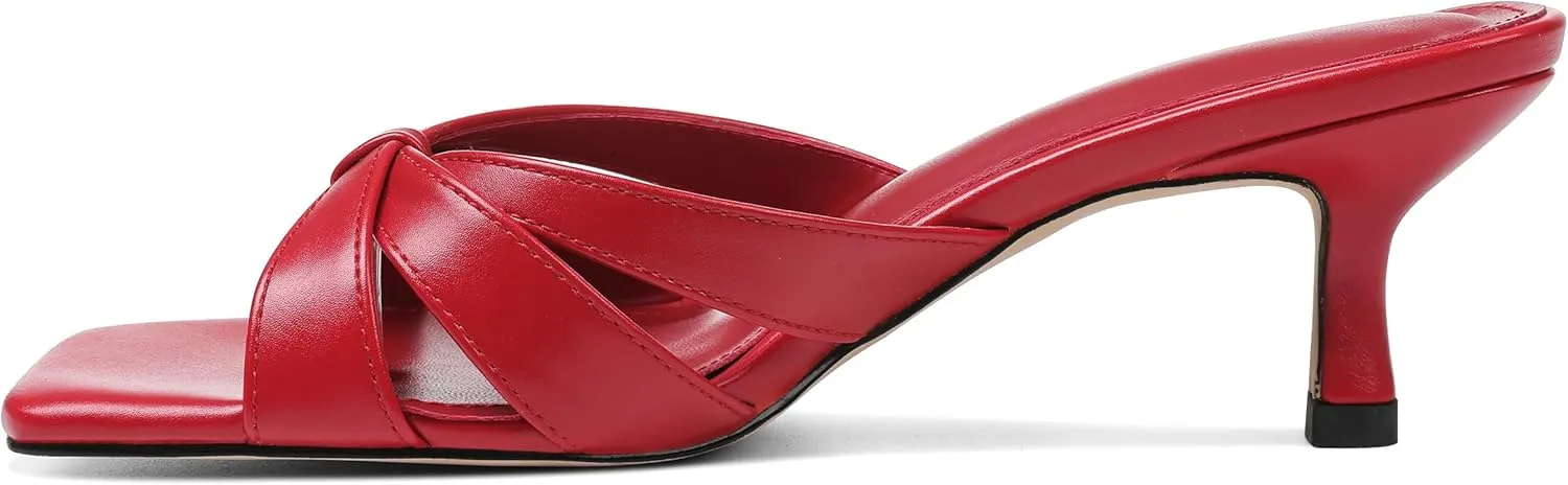 femflame Black Kitten Heels for Women Flip Flops Strappy Heels Summer Square Open Toe Slides Mules Low Heels Women's Heeled dressy Sandals