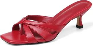 femflame Black Kitten Heels for Women Flip Flops Strappy Heels Summer Square Open Toe Slides Mules Low Heels Women's Heeled dressy Sandals
