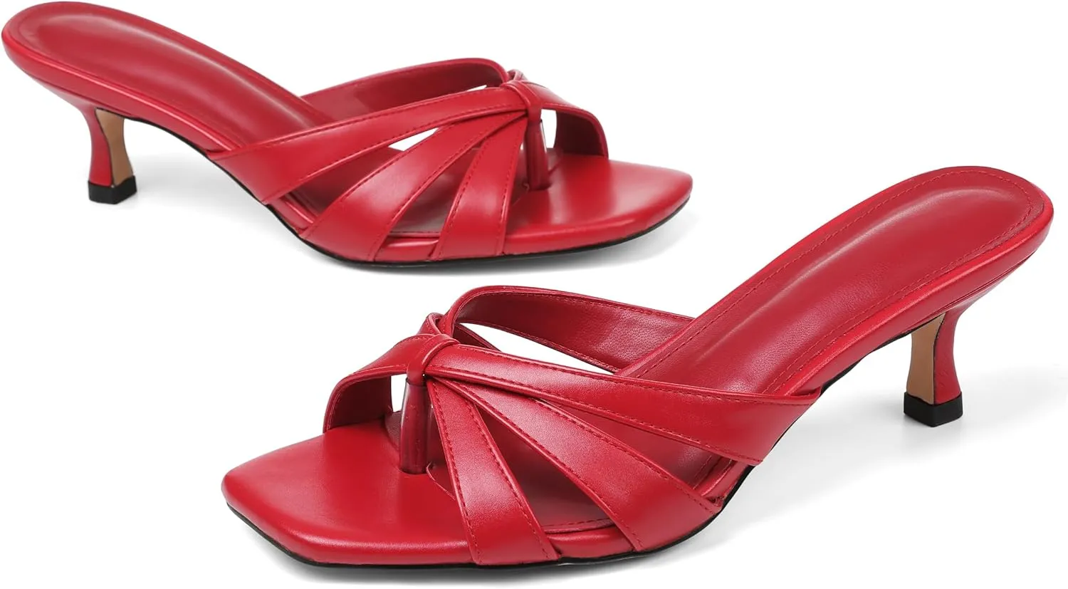 femflame Black Kitten Heels for Women Flip Flops Strappy Heels Summer Square Open Toe Slides Mules Low Heels Women's Heeled dressy Sandals