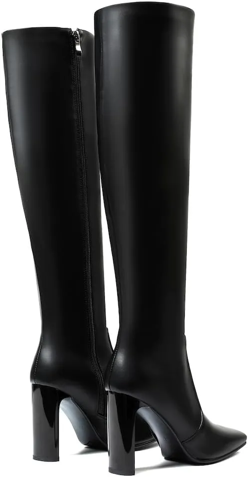 femflame Knee High Boots Women Chunky Heel Square Toe Long Boots Side Zipper Tall Boots for Women Wide Calf