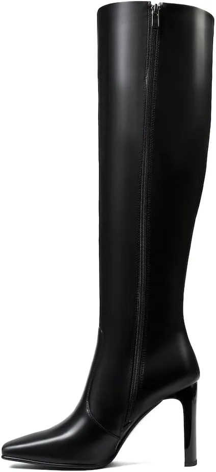 femflame Knee High Boots Women Chunky Heel Square Toe Long Boots Side Zipper Tall Boots for Women Wide Calf