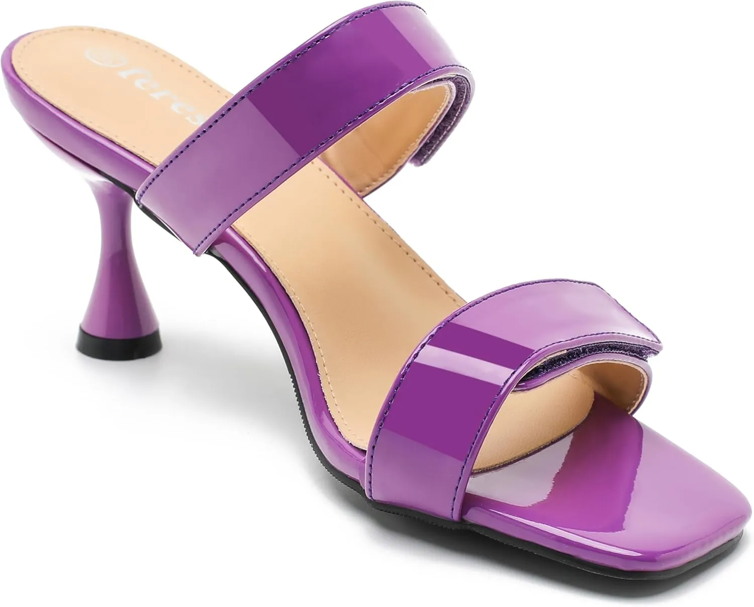 fereshte Womens 2 Strap Slip On Heeled Sandals Slip On Sandals Square Toe Kitten Heeled Mules
