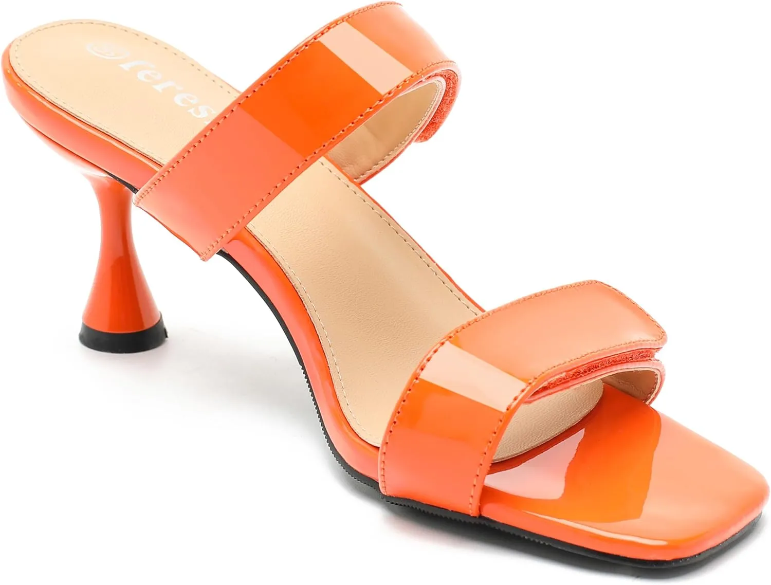 fereshte Womens 2 Strap Slip On Heeled Sandals Slip On Sandals Square Toe Kitten Heeled Mules