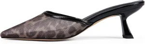 Fericzot Women Mesh Kitten Heel Mules-Slip on Backless Slides Pointed Closed Toe Low Stiletto Heels Wedding Party Daily Dress Shoes