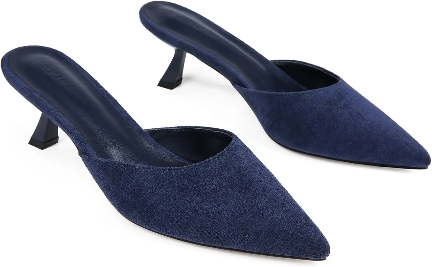 Fericzot Women Mesh Kitten Heel Mules-Slip on Backless Slides Pointed Closed Toe Low Stiletto Heels Wedding Party Daily Dress Shoes