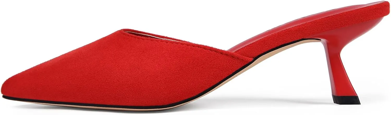 Fericzot Women Mesh Kitten Heel Mules-Slip on Backless Slides Pointed Closed Toe Low Stiletto Heels Wedding Party Daily Dress Shoes