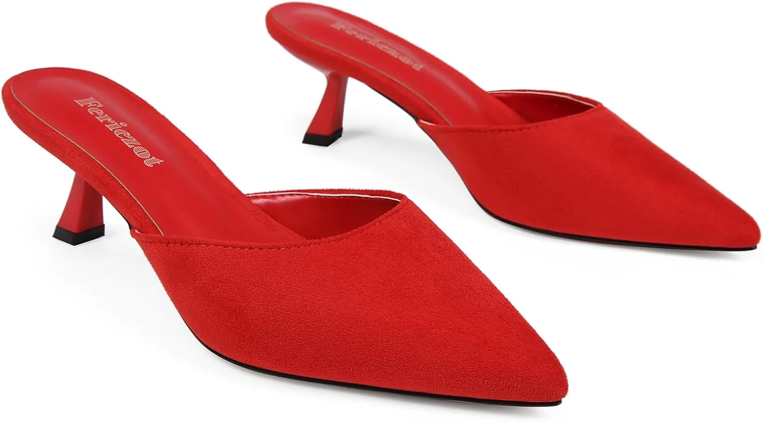 Fericzot Women Mesh Kitten Heel Mules-Slip on Backless Slides Pointed Closed Toe Low Stiletto Heels Wedding Party Daily Dress Shoes