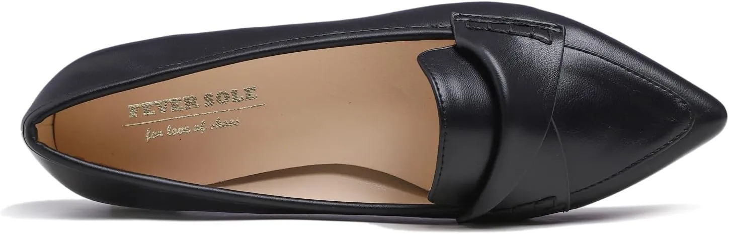 FEVERSOLE Women's Loafer Flat Pointed Fashion Slip On Comfort Driving Office Shoes