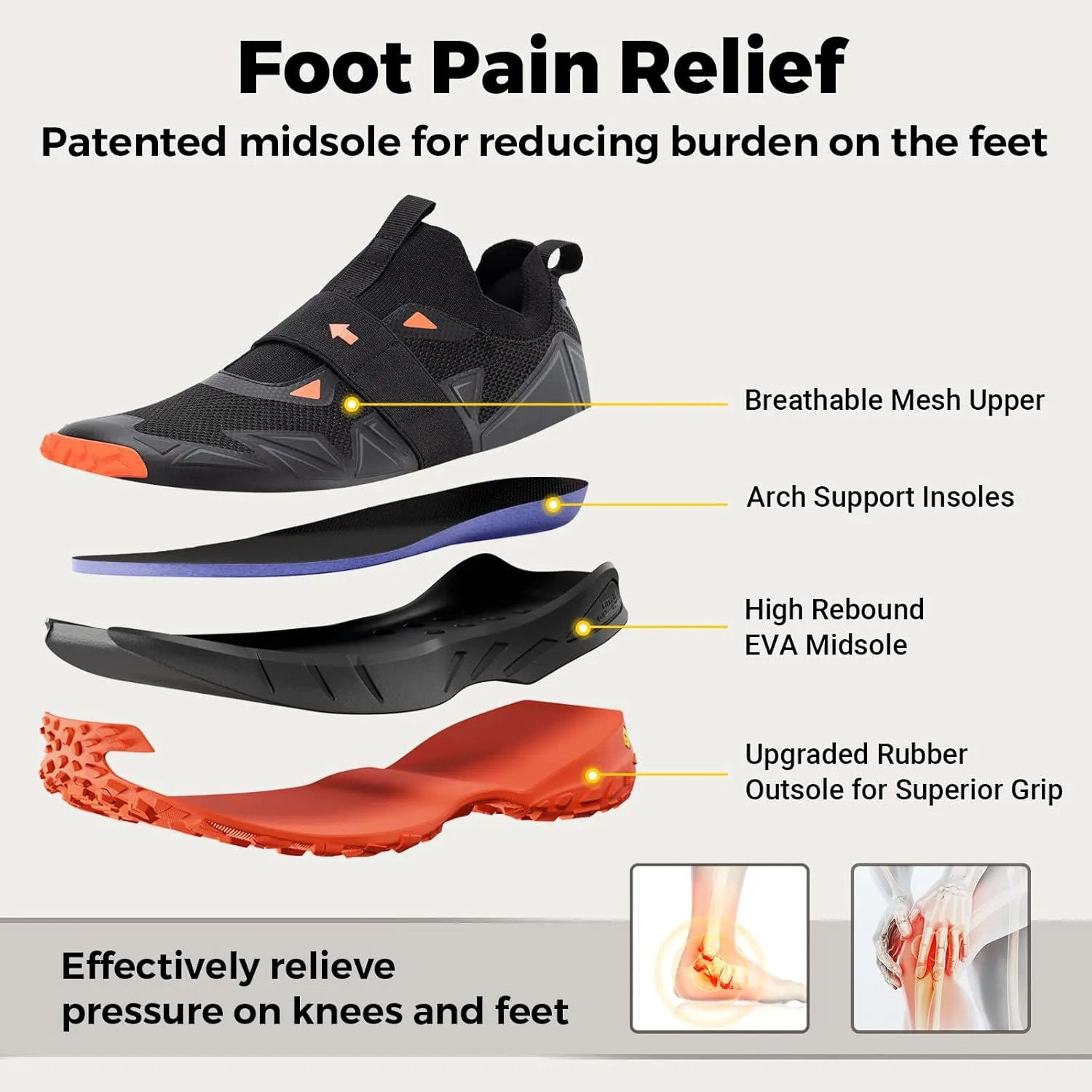FitVille Men's Extra Wide Slip On Shoes Comfortable Orthopedic Hiking Sneakers with Arch Support Slip Resistant Trekking Walking Shoes for Travel Camping