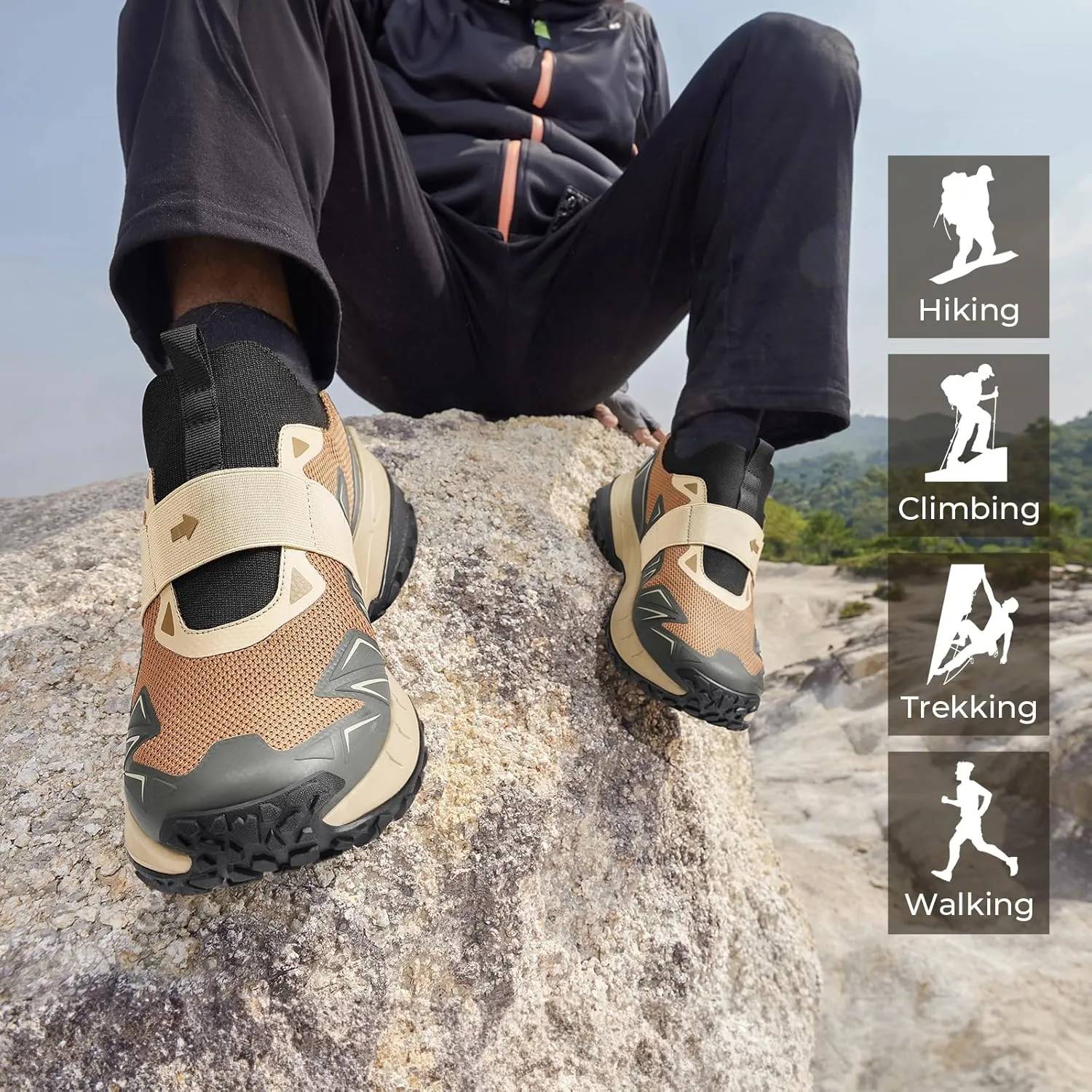 FitVille Men's Extra Wide Slip On Shoes Comfortable Orthopedic Hiking Sneakers with Arch Support Slip Resistant Trekking Walking Shoes for Travel Camping
