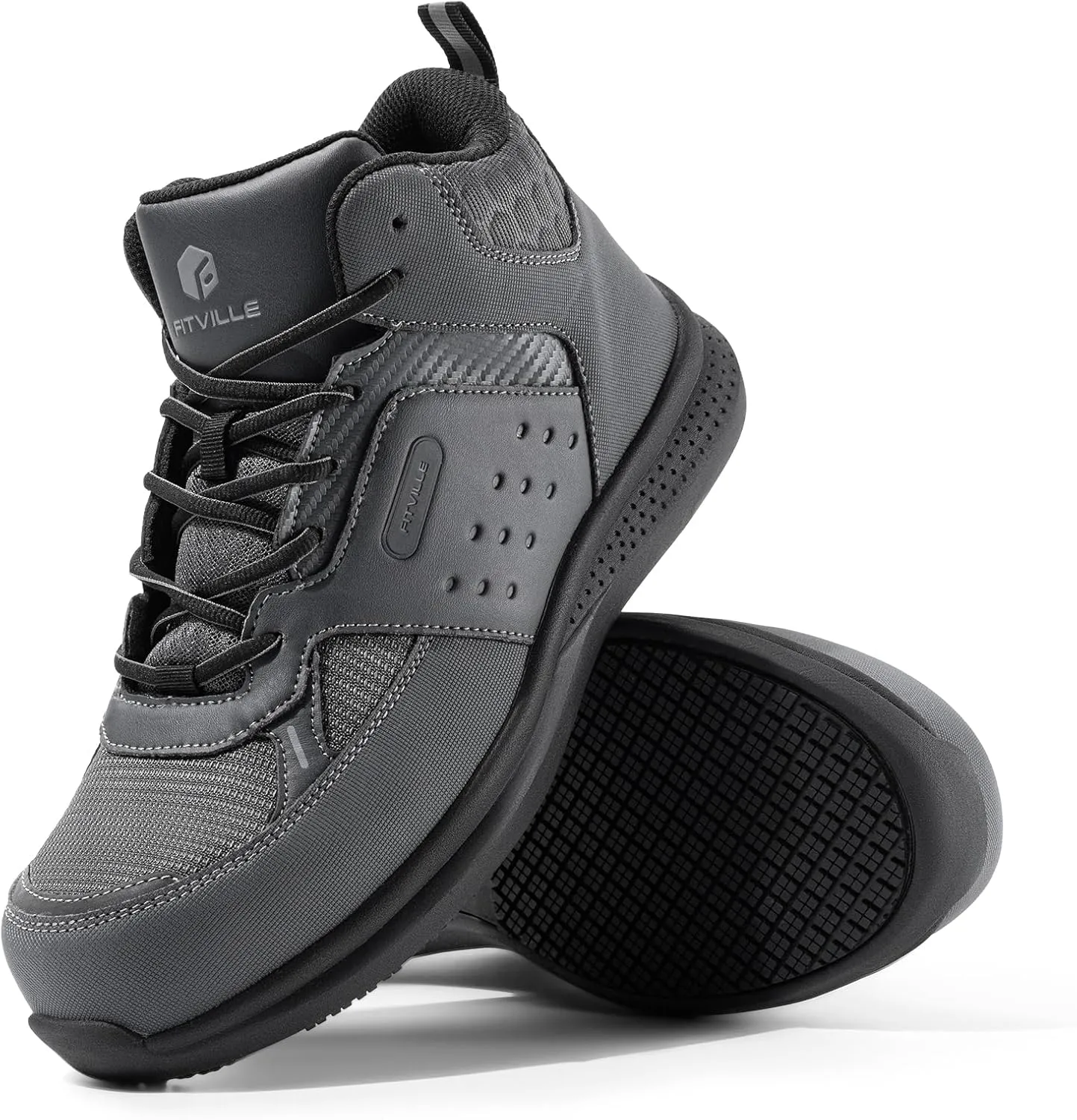 FitVille Wide Work Boots for Men Composite Toe Safety Work Shoes Slip-Resistant Work Boots Waterproof Lightweight - SteelCore