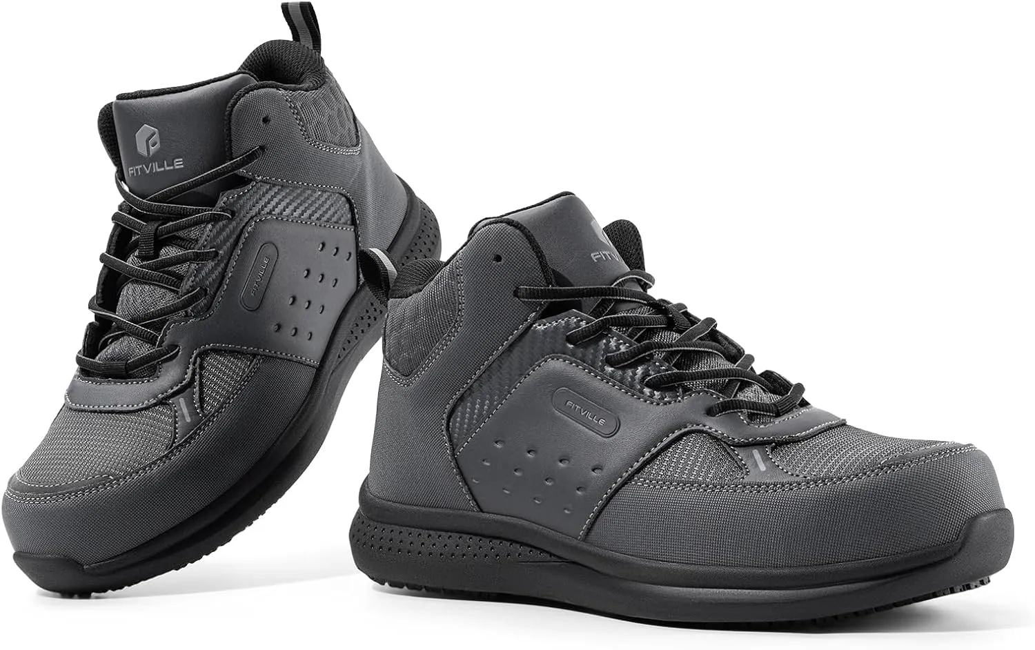 FitVille Wide Work Boots for Men Composite Toe Safety Work Shoes Slip-Resistant Work Boots Waterproof Lightweight - SteelCore