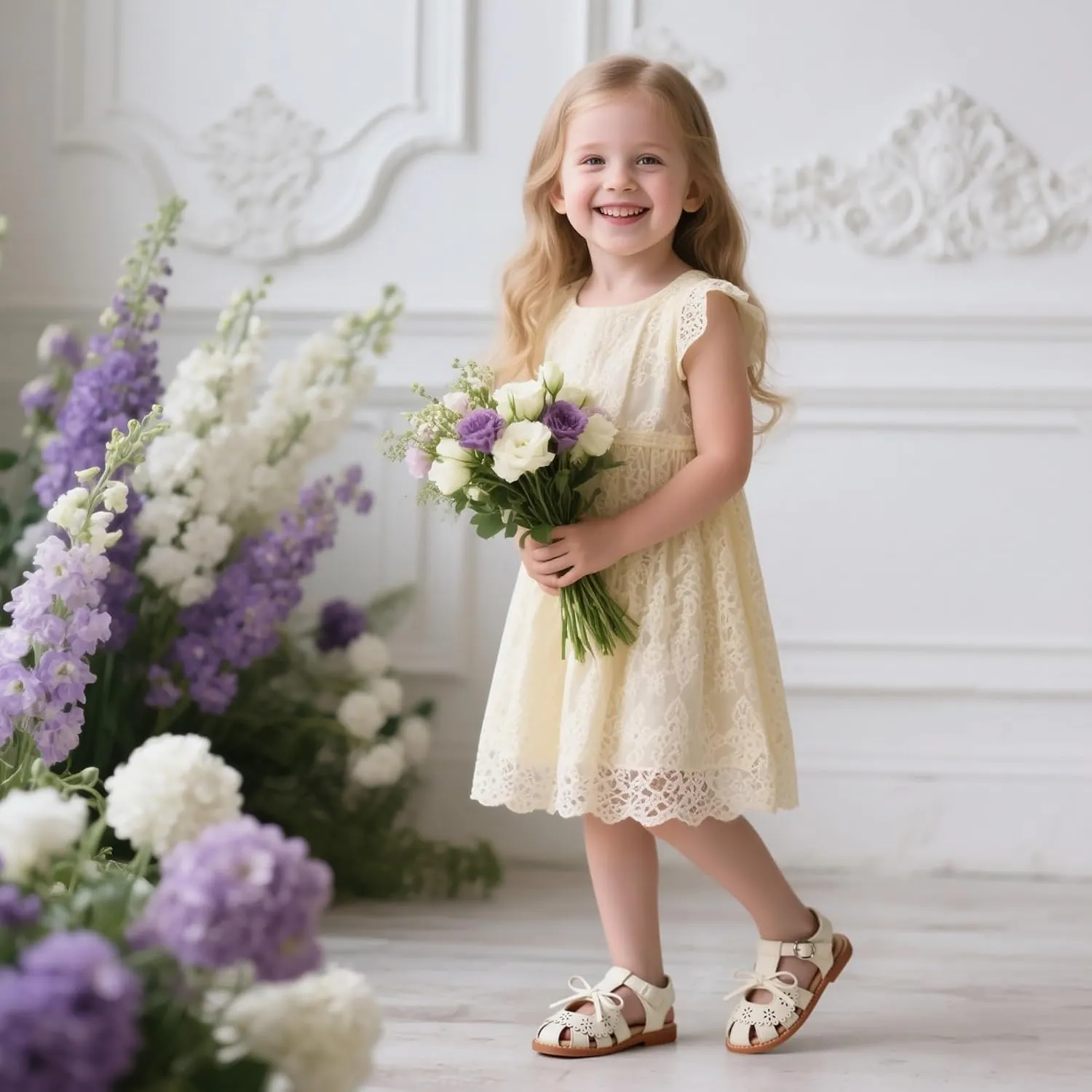 Flaryzone Toddler Little Girls Glitter Flower Open-Toe Flat Dress Sandals Summer Shoes