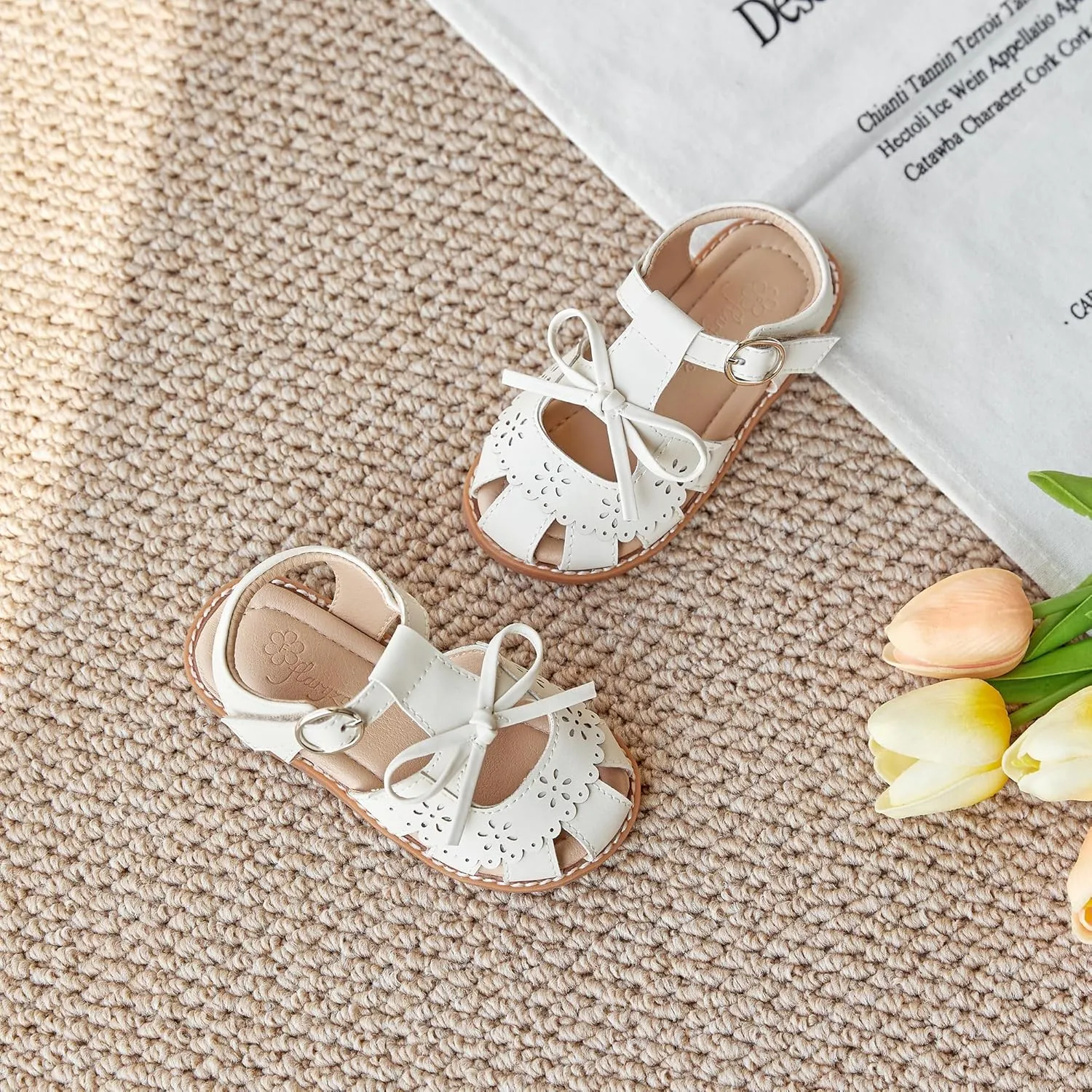 Flaryzone Toddler Little Girls Glitter Flower Open-Toe Flat Dress Sandals Summer Shoes