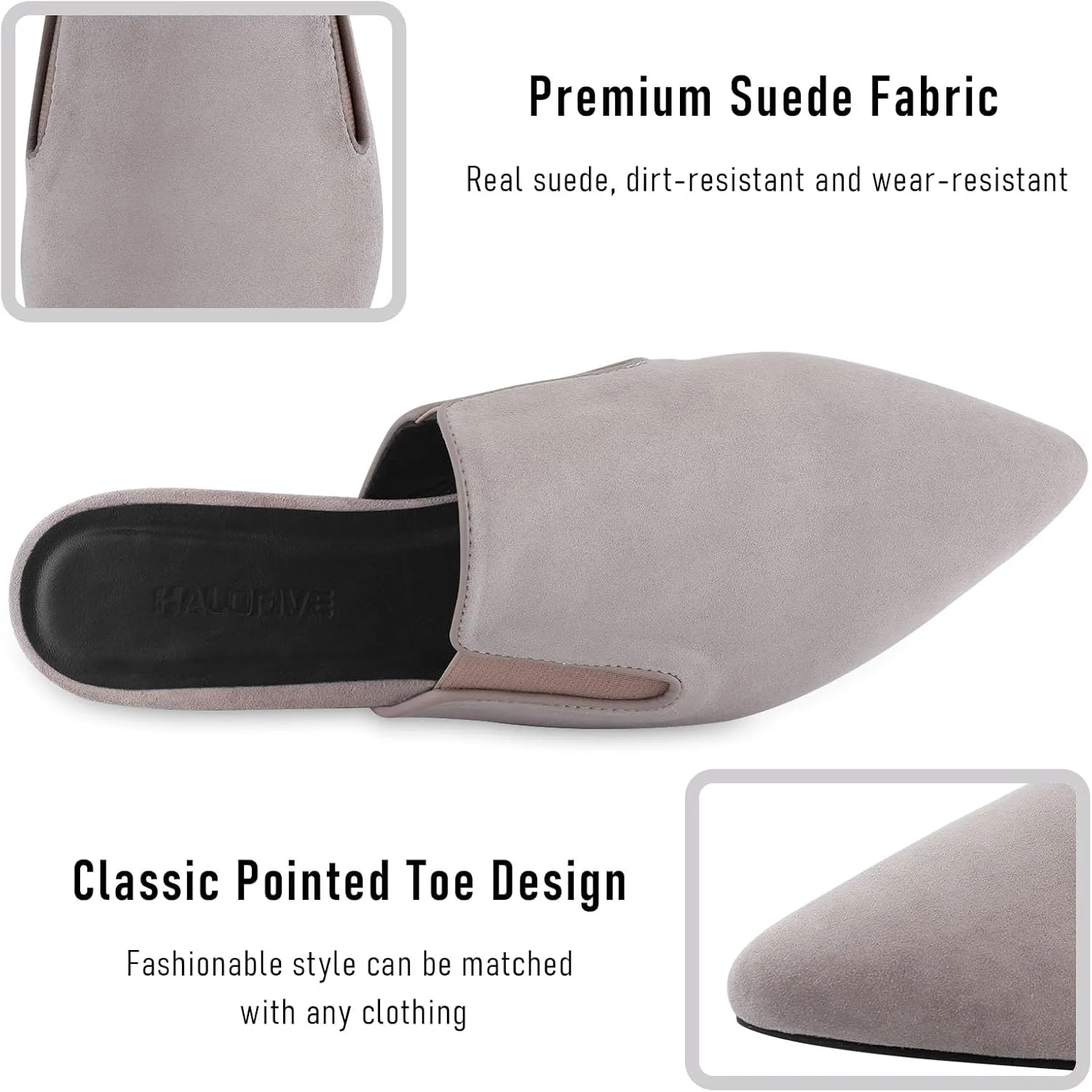 Flats for Women Comfortable Suede Fall Shoes Slingback Pointed Toe Slip On Mules Business Casual Loafers