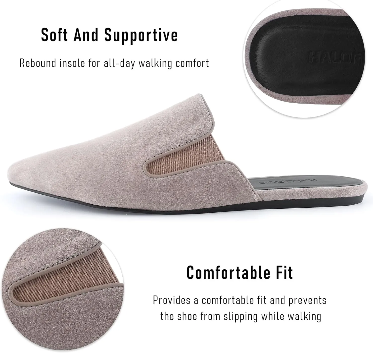 Flats for Women Comfortable Suede Fall Shoes Slingback Pointed Toe Slip On Mules Business Casual Loafers