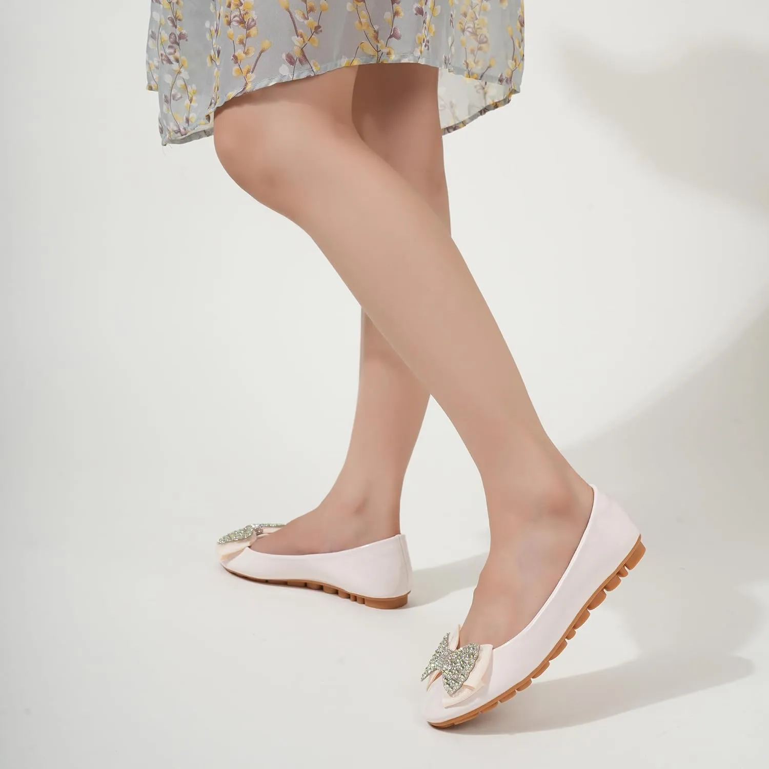 Flats Shoes Women Leather Comfortable Flats Round Toe Bow Slip on Wide Width Work Flats for Women
