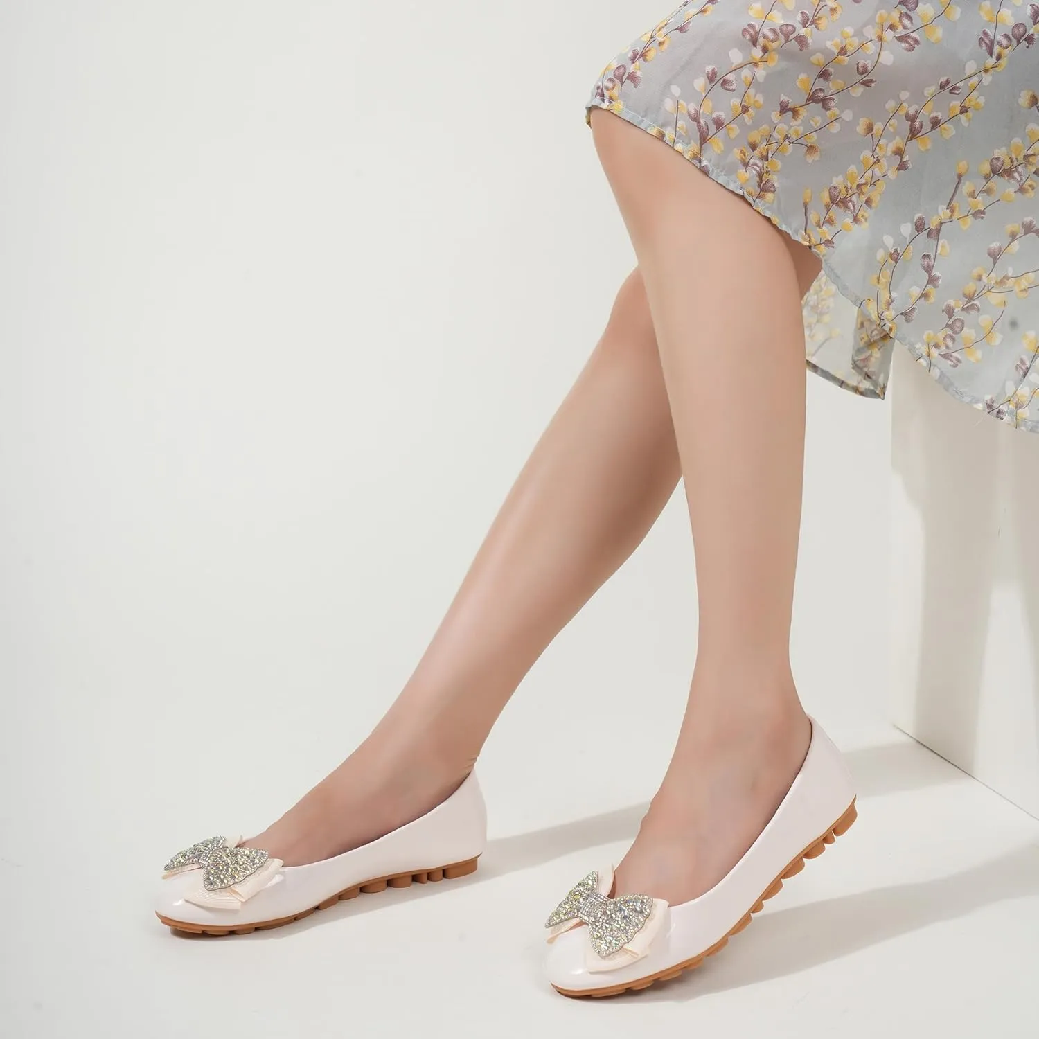 Flats Shoes Women Leather Comfortable Flats Round Toe Bow Slip on Wide Width Work Flats for Women