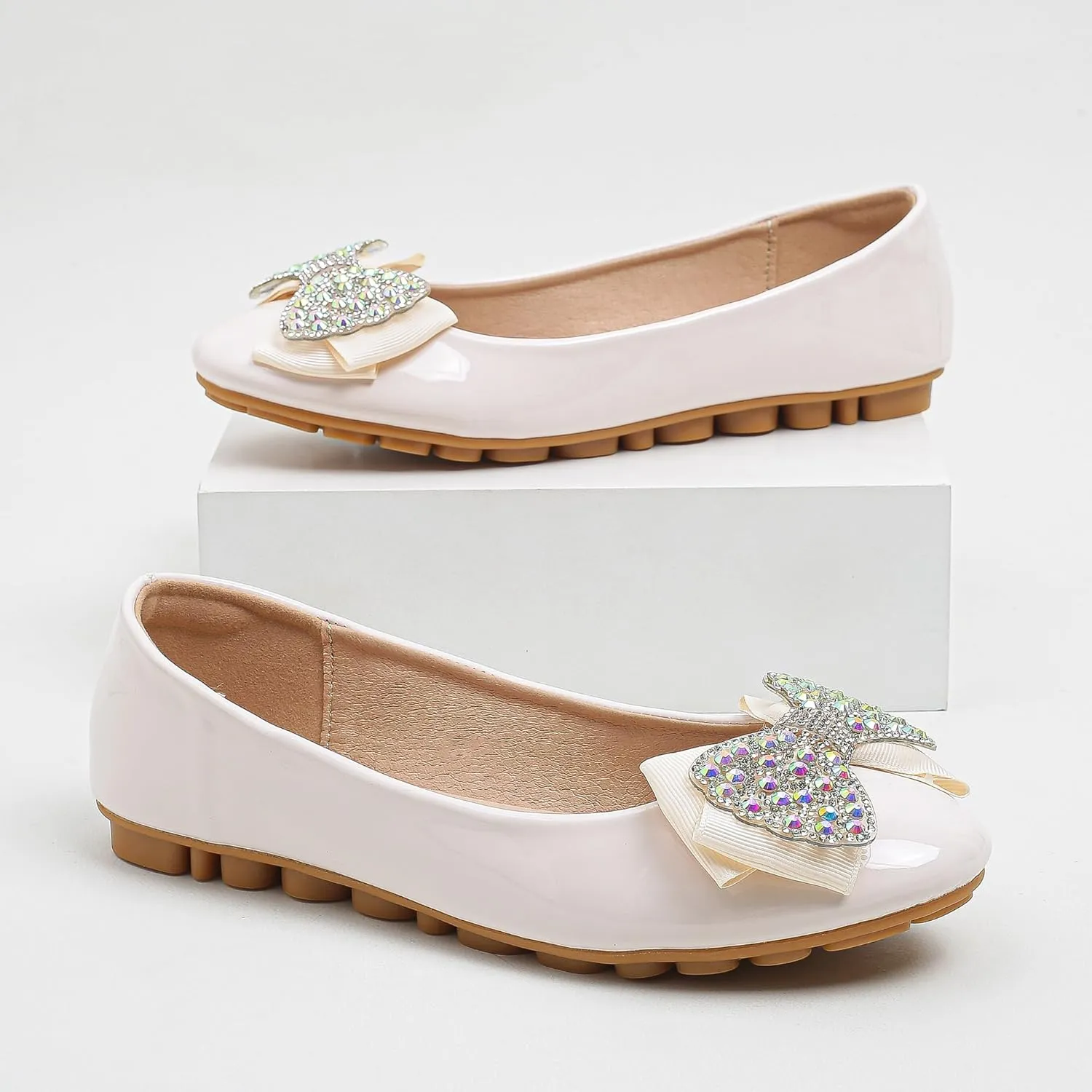 Flats Shoes Women Leather Comfortable Flats Round Toe Bow Slip on Wide Width Work Flats for Women