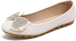Flats Shoes Women Leather Comfortable Flats Round Toe Bow Slip on Wide Width Work Flats for Women