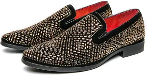 FLIOZY Mens Smoking Slipper Fashion Wedding Prom Shoes Party Dress Loafer Casual Studded Slip-on Loafer