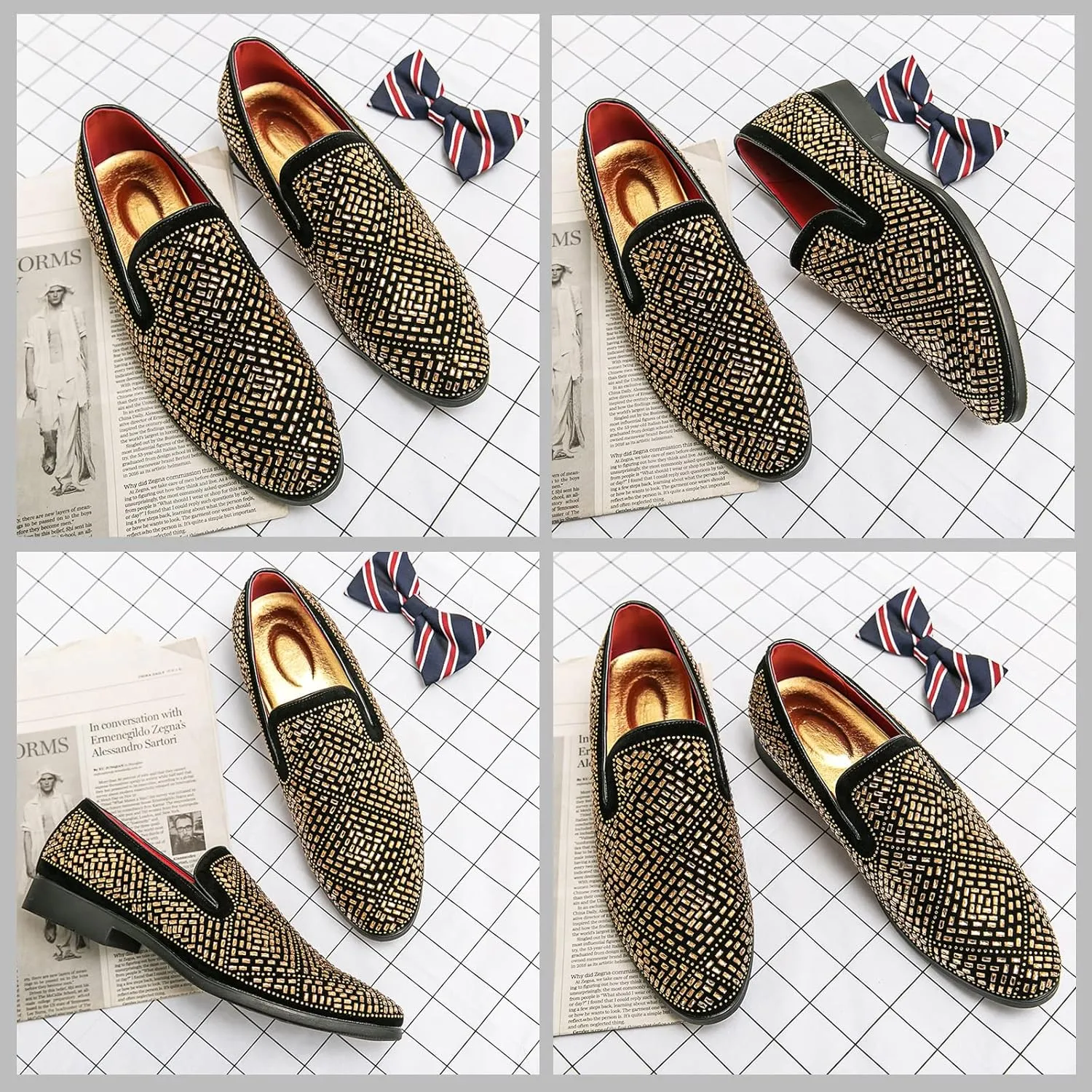 FLIOZY Mens Smoking Slipper Fashion Wedding Prom Shoes Party Dress Loafer Casual Studded Slip-on Loafer