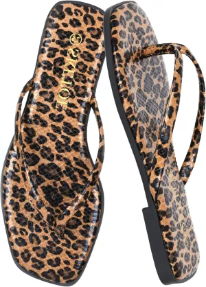 Flip Flops for Women Square Toe Flat Sandals for Women Comfortable Thong Sandals Vegan Leather Flip Flops Lightweight Summer Beach Sandals Dressy Vacation Essentials Slides