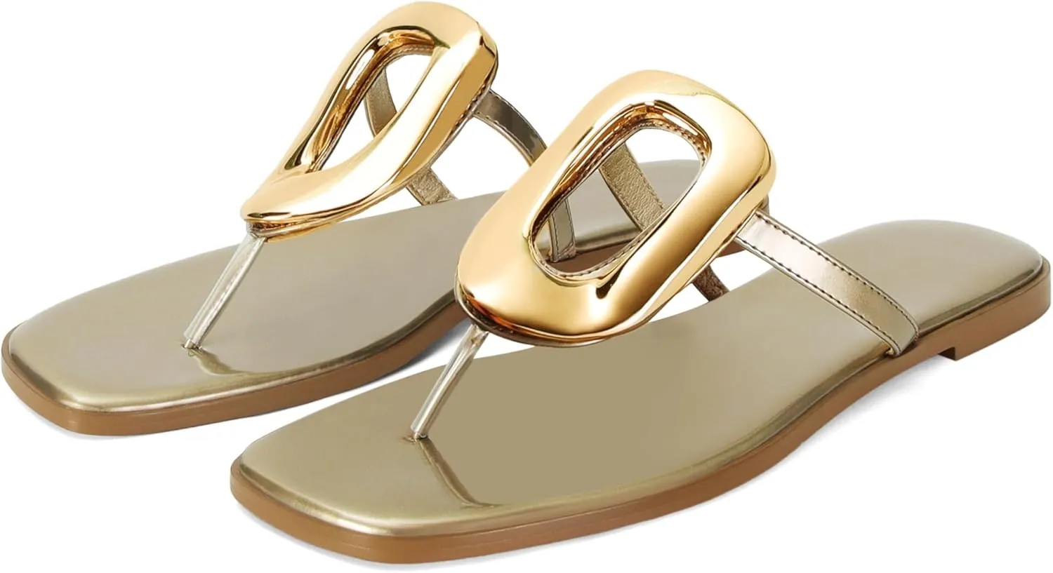 Flip-Flops for Women Thong Sandals Flat Black Slip on Slides Leather Beach Comfort Open Square Toe Ladies Slipper Dressy Metal Hardware Decoration Summer Shoes Casual Fashion