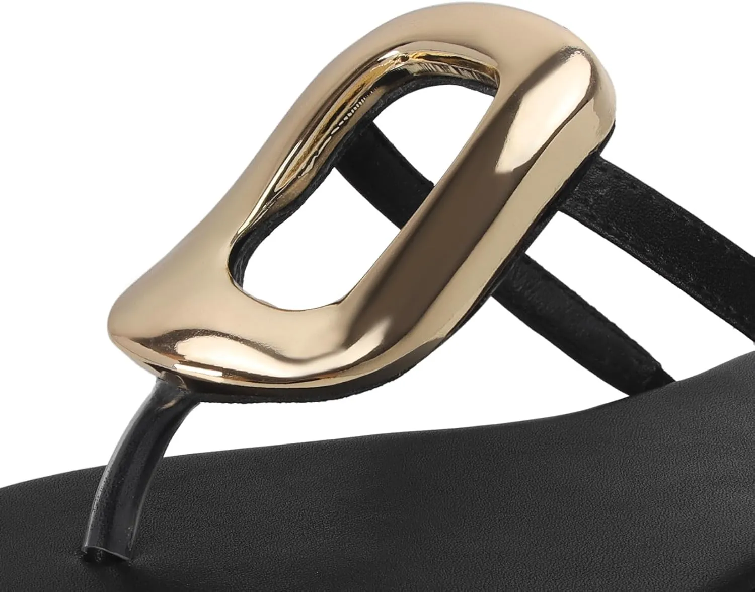 Flip-Flops for Women Thong Sandals Flat Black Slip on Slides Leather Beach Comfort Open Square Toe Ladies Slipper Dressy Metal Hardware Decoration Summer Shoes Casual Fashion