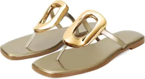 Flip-Flops for Women Thong Sandals Flat Black Slip on Slides Leather Beach Comfort Open Square Toe Ladies Slipper Dressy Metal Hardware Decoration Summer Shoes Casual Fashion