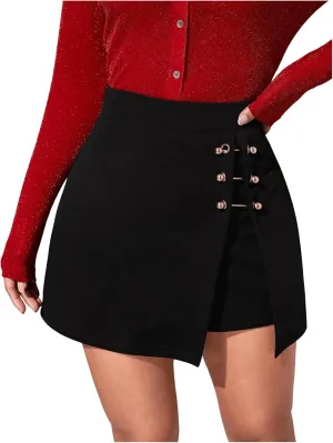 Floerns Women's Solid Split Hem Grommet Eyelet Skirt A Line Mini Skirt