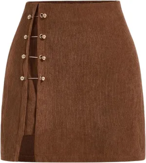 Floerns Women's Solid Split Hem Grommet Eyelet Skirt A Line Mini Skirt