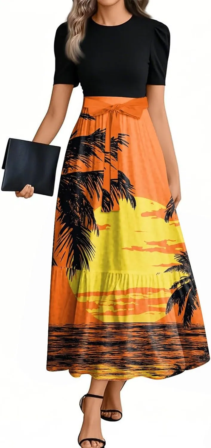 Flower Print Dresses for Women 2025, Trendy Beach High Waisted Vacation Casual Spring Womens Sundress