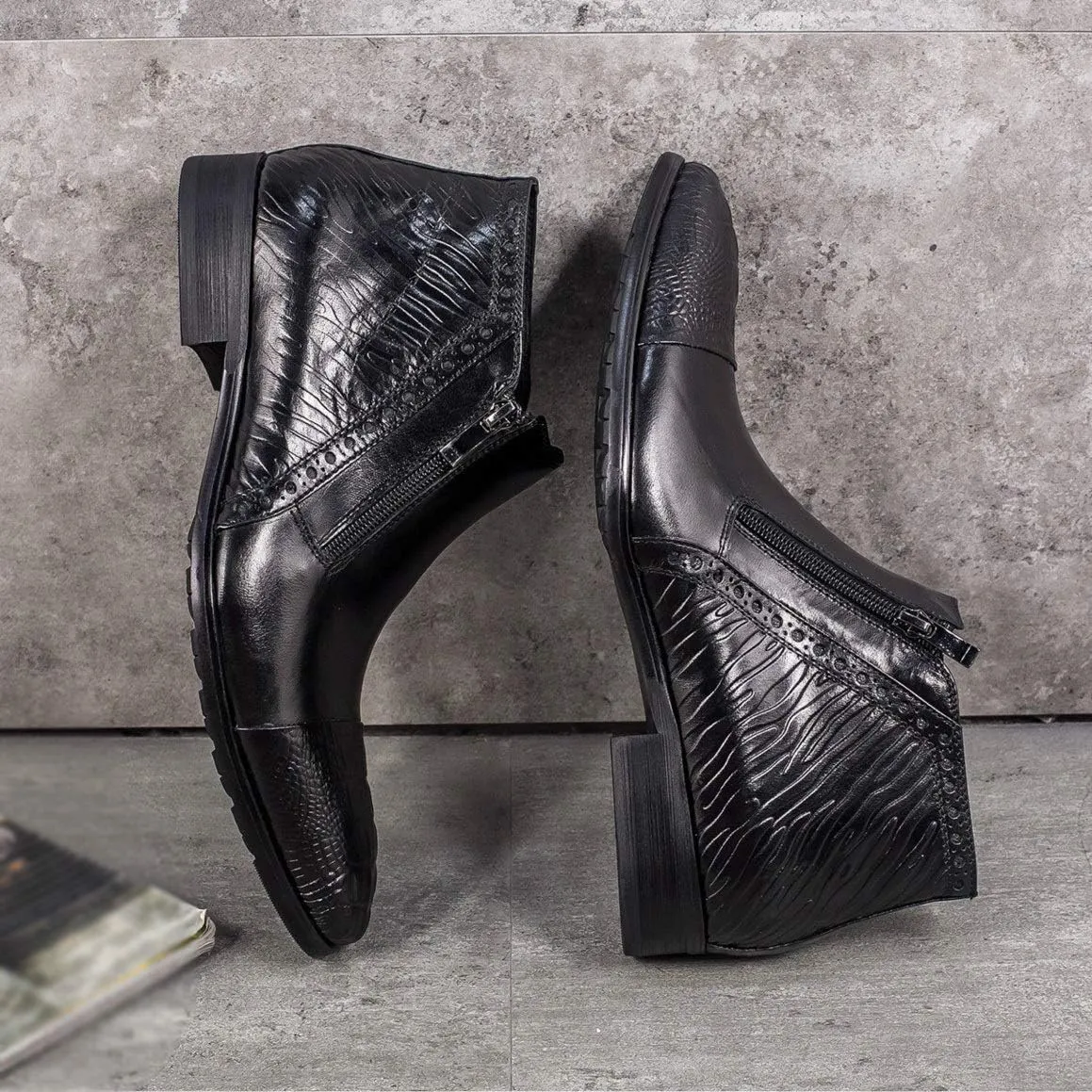 For Men Ankle Boots Mens Pointed Captoe Zip Ankle Boots Office Party Business Show Holiday For Club The First Layer Of Cowhide Genuine Pure Leather