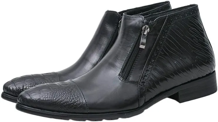 For Men Ankle Boots Mens Pointed Captoe Zip Ankle Boots Office Party Business Show Holiday For Club The First Layer Of Cowhide Genuine Pure Leather