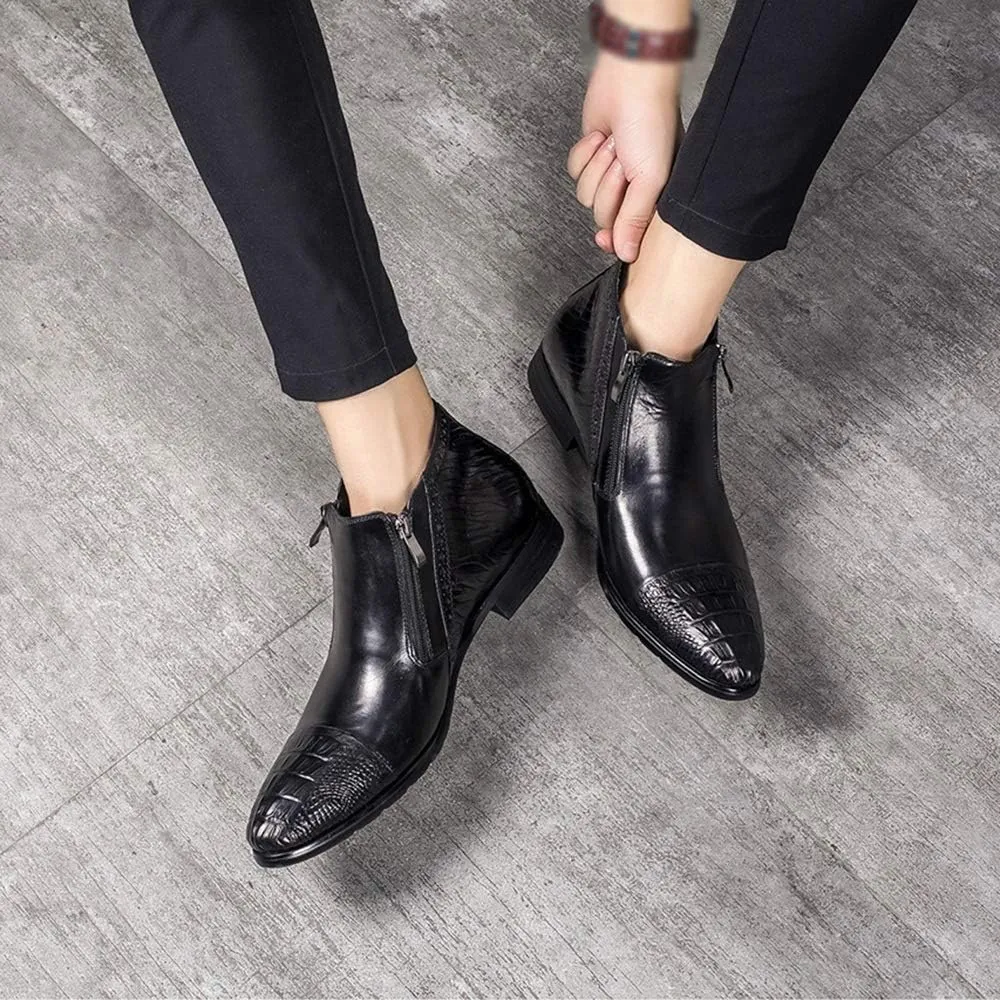 For Men Ankle Boots Mens Pointed Captoe Zip Ankle Boots Office Party Business Show Holiday For Club The First Layer Of Cowhide Genuine Pure Leather