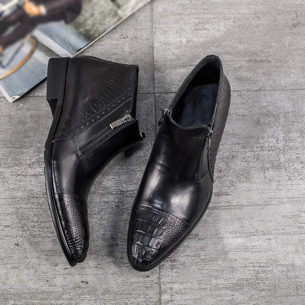 For Men Ankle Boots Mens Pointed Captoe Zip Ankle Boots Office Party Business Show Holiday For Club The First Layer Of Cowhide Genuine Pure Leather