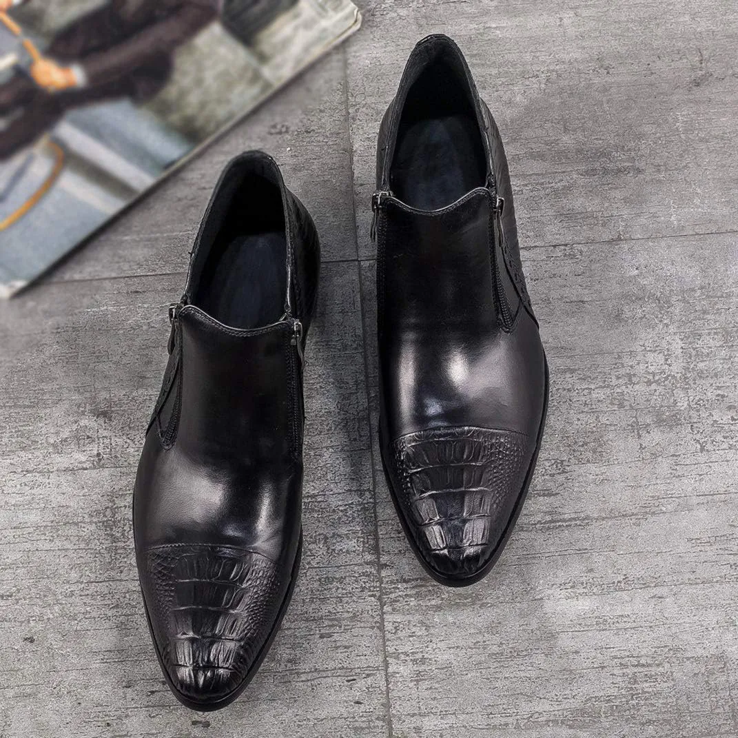 For Men Ankle Boots Mens Pointed Captoe Zip Ankle Boots Office Party Business Show Holiday For Club The First Layer Of Cowhide Genuine Pure Leather