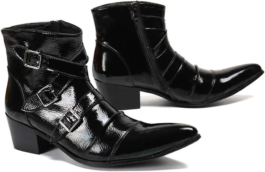 For Men Ankle Boots Patent Monk Strap Ankle Boots For Business Pure Leather The First Layer Of Cowhide
