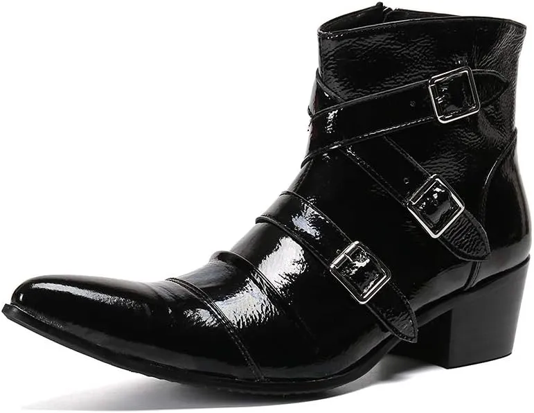 For Men Ankle Boots Patent Monk Strap Ankle Boots For Business Pure Leather The First Layer Of Cowhide