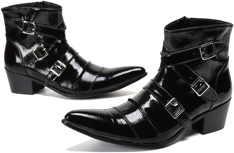 For Men Ankle Boots Patent Monk Strap Ankle Boots For Business Pure Leather The First Layer Of Cowhide
