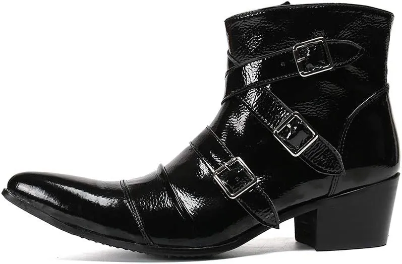 For Men Ankle Boots Patent Monk Strap Ankle Boots For Business Pure Leather The First Layer Of Cowhide