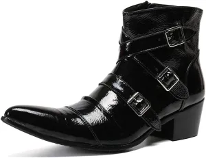 For Men Ankle Boots Patent Monk Strap Ankle Boots For Business Pure Leather The First Layer Of Cowhide