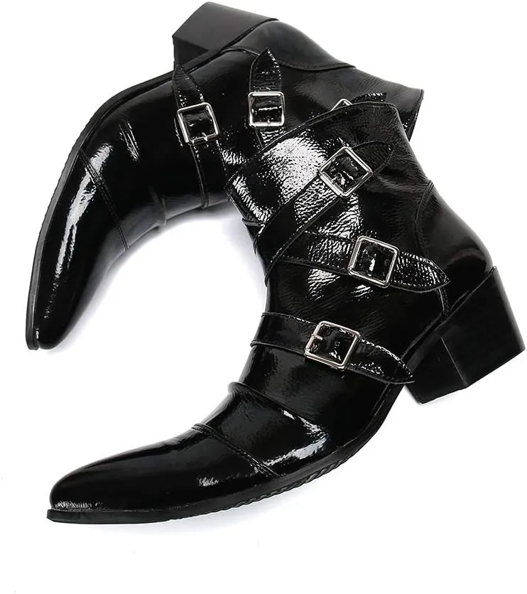 For Men Ankle Boots Patent Monk Strap Ankle Boots For Business Pure Leather The First Layer Of Cowhide