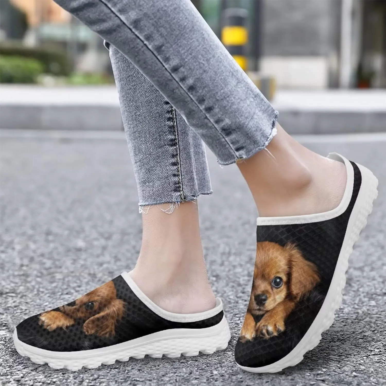 Forchrinse Dog Mules for Woman Breathable Mesh Walking Clogs Comfortable Slip on Nurse Work Slippers