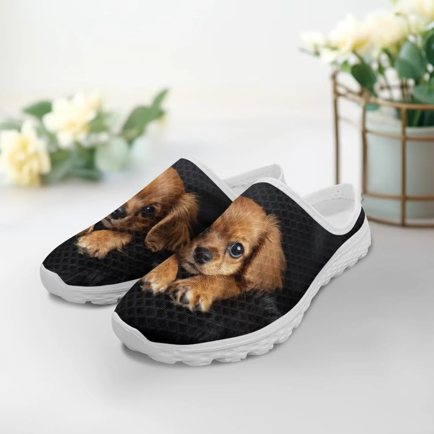 Forchrinse Dog Mules for Woman Breathable Mesh Walking Clogs Comfortable Slip on Nurse Work Slippers
