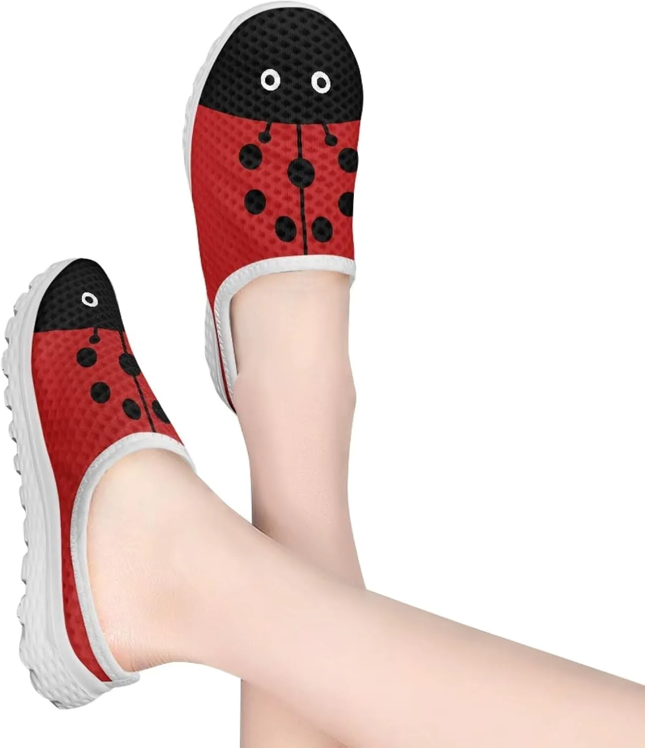 Forchrinse Womens Ladybug Mules Slip On Backless Walking Shoes Mesh Clog Shoes Breathable Slipper for Home Work Gym